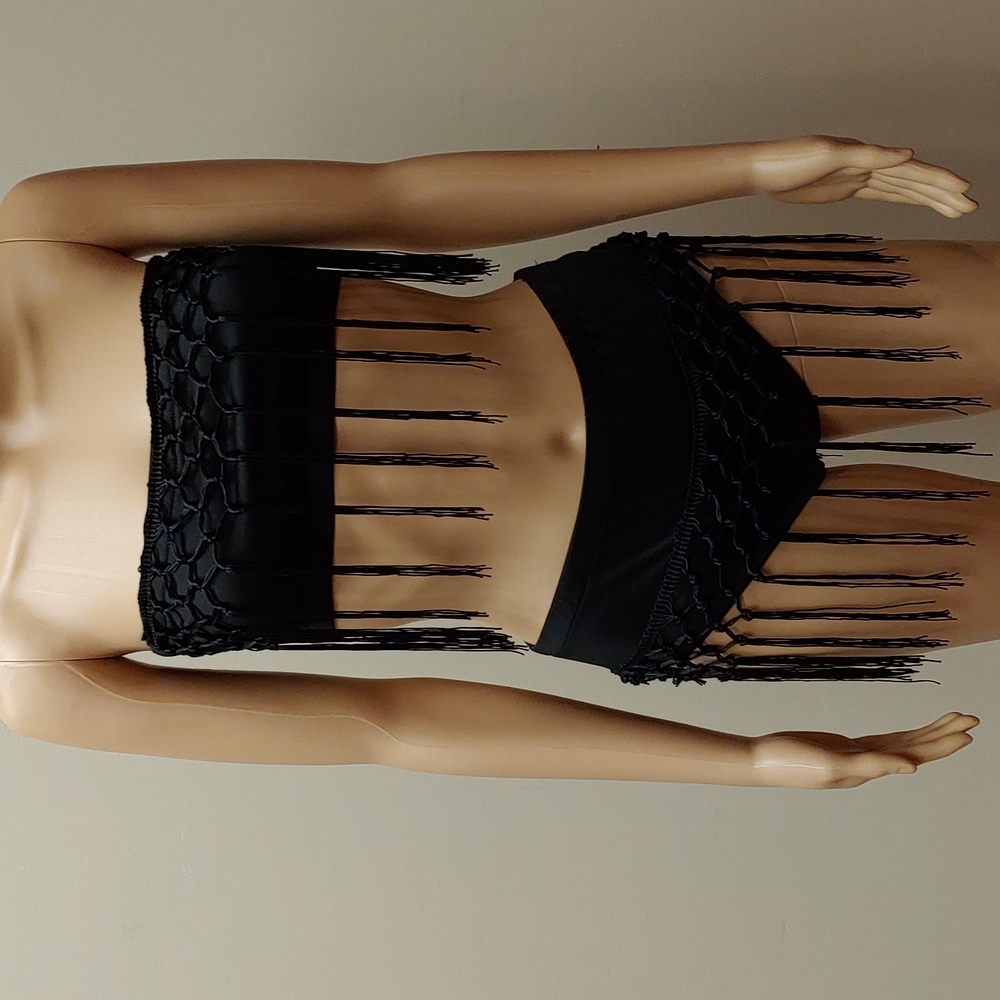 Sizes Small or Medium Black High Waist Bikini Set With Tassels